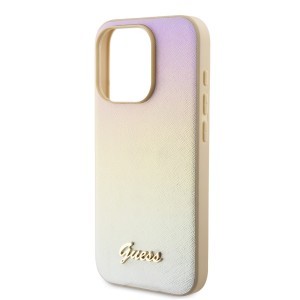 Guess PU Bőr Iridescent Metal Script tok iPhone 15 Pro Gold