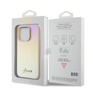 Guess PU Bőr Iridescent Metal Script tok iPhone 15 Pro Gold