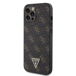 Guess PU Leather 4G Triangle Metal Logo tok iPhone 12 Pro Max fekete