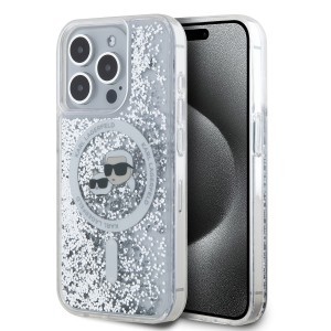 Karl Lagerfeld Liquid Glitter Karl and Choupette Heads MagSafe tok iPhone 15 Pro Max Transparent