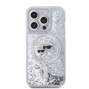 Karl Lagerfeld Liquid Glitter Karl and Choupette Heads MagSafe tok iPhone 15 Pro Max Transparent