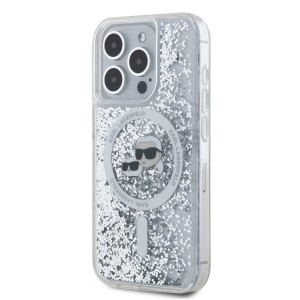 Karl Lagerfeld Liquid Glitter Karl and Choupette Heads MagSafe tok iPhone 15 Pro Max Transparent