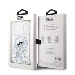 Karl Lagerfeld Liquid Glitter Karl and Choupette Heads MagSafe tok iPhone 15 Pro Max Transparent