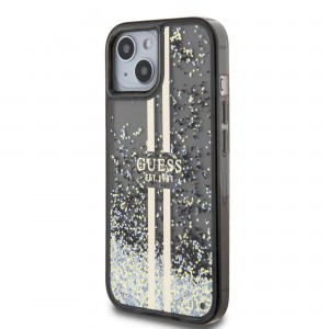 Guess PC/TPU Liquid Glitter Gold Stripe tok iPhone 15 Fekete