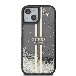 Guess PC/TPU Liquid Glitter Gold Stripe tok iPhone 15 Fekete