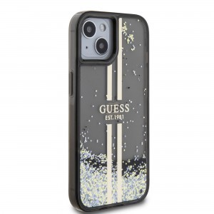 Guess PC/TPU Liquid Glitter Gold Stripe tok iPhone 15 Fekete