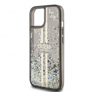 Guess PC/TPU Liquid Glitter Gold Stripe tok iPhone 15 Fekete