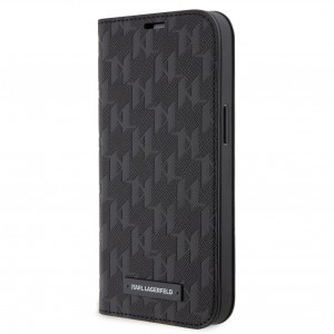 Karl Lagerfeld PU Saffiano Monogram Fliptok iPhone 13 Pro Fekete