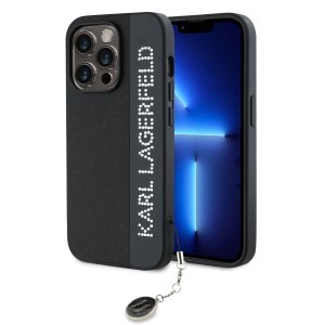 Karl Lagerfeld PU Saffiano Strasszos Díszítéssel Tok iPhone 14 Pro Max Fekete Tok