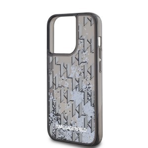 Karl Lagerfeld Liquid Glitter Monogram Gradient tok iPhone 14 Pro-hoz, Fekete