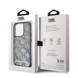 Karl Lagerfeld Liquid Glitter Monogram Gradient tok iPhone 14 Pro-hoz, Fekete