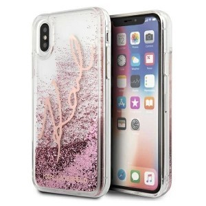 Karl Lagerfeld KLHCPXTRKSRG iPhone X/XS rózsaszín-arany Glitter Signature tok