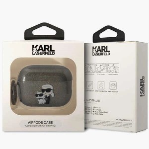 Karl Lagerfeld KLAP2HNKCTGK AirPods Pro 2 tok fekete/fekete csillogós Karl&Choupette