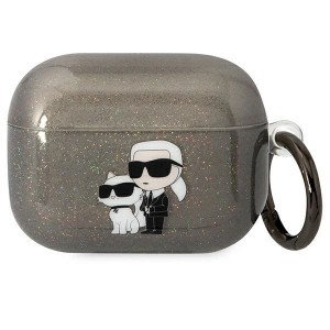 Karl Lagerfeld KLAPHNKCTGK Airpods Pro fliptok fekete/fekete Gliter Karl&Choupette