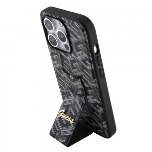 Guess PU Grip Stand G Cube tok iPhone 15 Pro-hoz Fekete