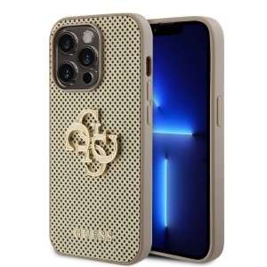 Guess PU Perforated 4G Glitter Metal Logo tok iPhone 14 Pro Max arany