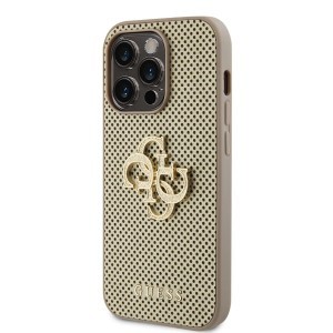 Guess PU Perforated 4G Glitter Metal Logo tok iPhone 14 Pro Max arany