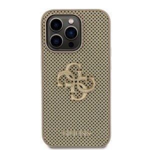 Guess PU Perforated 4G Glitter Metal Logo tok iPhone 14 Pro Max arany