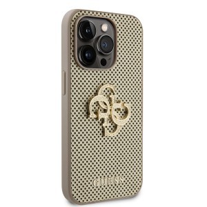 Guess PU Perforated 4G Glitter Metal Logo tok iPhone 14 Pro Max arany