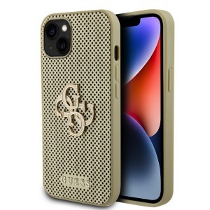 Guess PU Perforated 4G Glitter Metal Logo tok iPhone 15 Arany