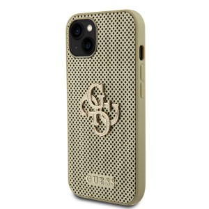 Guess PU Perforated 4G Glitter Metal Logo tok iPhone 15 Arany