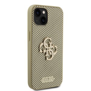 Guess PU Perforated 4G Glitter Metal Logo tok iPhone 15 Arany