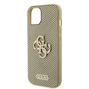 Guess PU Perforated 4G Glitter Metal Logo tok iPhone 15 Arany