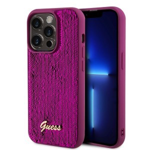 Guess Sequin Script Logo tok iPhone 14 Pro Max Magenta