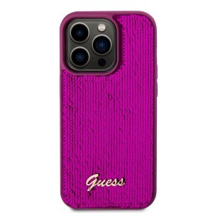 Guess Sequin Script Logo tok iPhone 14 Pro Max Magenta