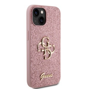 Guess PU Fixed Glitter 4G Metal Logo tok iPhone 13 Pink