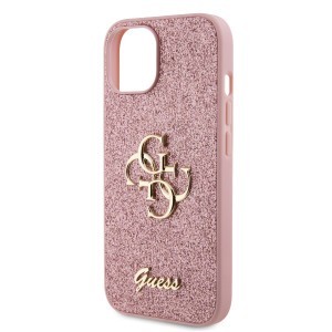 Guess PU Fixed Glitter 4G Metal Logo tok iPhone 13 Pink