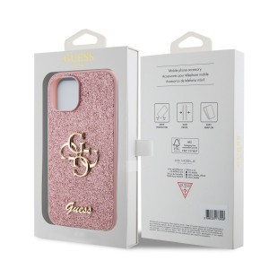 Guess PU Fixed Glitter 4G Metal Logo tok iPhone 13 Pink