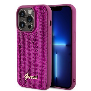 Guess Sequin Script Logo tok iPhone 14 Pro Magenta