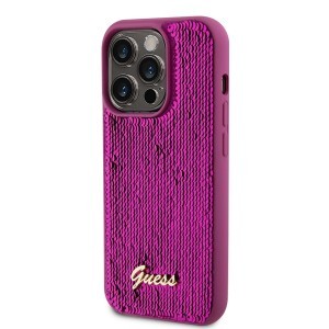 Guess Sequin Script Logo tok iPhone 14 Pro Magenta