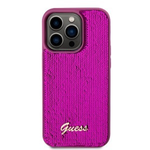 Guess Sequin Script Logo tok iPhone 14 Pro Magenta