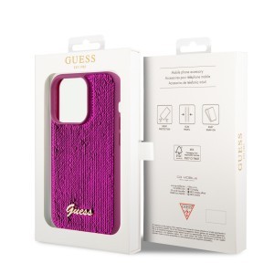 Guess Sequin Script Logo tok iPhone 14 Pro Magenta