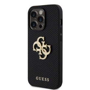 Guess PU Perforált 4G Csillogó Fém Logós tok iPhone 14 Pro Fekete