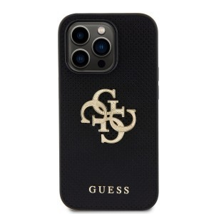 Guess PU Perforált 4G Csillogó Fém Logós tok iPhone 14 Pro Fekete