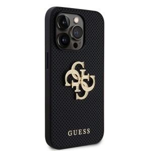 Guess PU Perforált 4G Csillogó Fém Logós tok iPhone 14 Pro Fekete