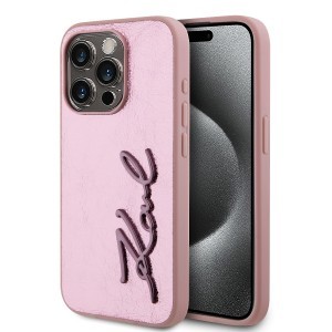 Karl Lagerfeld Wrinkled PU Signature Logo tok iPhone 15 Pro Pink