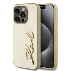 Karl Lagerfeld Wrinkled PU Signature Logo tok iPhone 15 Pro Gold