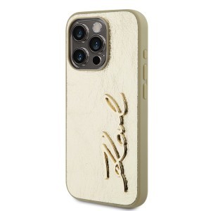 Karl Lagerfeld Wrinkled PU Signature Logo tok iPhone 15 Pro Gold