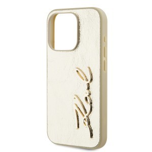 Karl Lagerfeld Wrinkled PU Signature Logo tok iPhone 15 Pro Gold