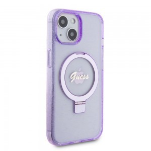 Guess IML Ring Stand Glitter MagSafe tok iPhone 15 Plus Purple