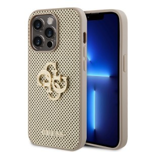 Guess PU Perforated 4G Glitter Metal Logo tok iPhone 14 Pro Gold