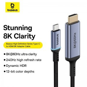 Baseus BS-OH064 8K 60Hz USB-C - HDMI kábel 1,5m - fekete