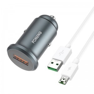 Autós töltő Foneng C15, USB, 4A + kábel USB - Micro USB (szürke)