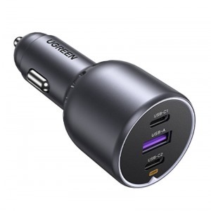 Ugreen EC705 2x USB-C + USB autós töltő, 130W (fekete)