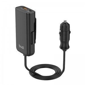 Budi 105W Autós Töltő, USB + USB-C, PD + QC 3.0 (Fekete)