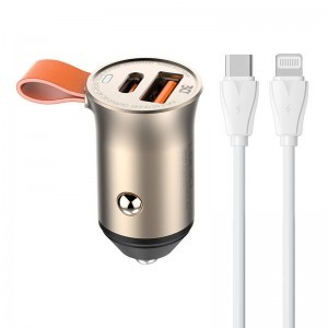 LDNIO C509Q autós töltő, USB + USB-C, 30W + USB-C Lightning kábel (arany)